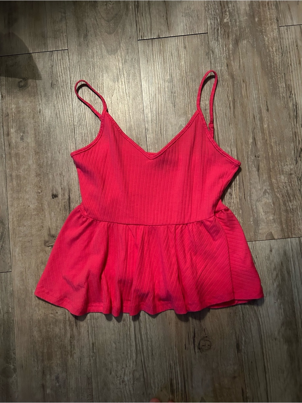 SHEIN Hot Pink Ribbed Peplum Cami Tank Top